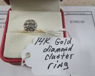 14K Gold Diamond Cluster Ring