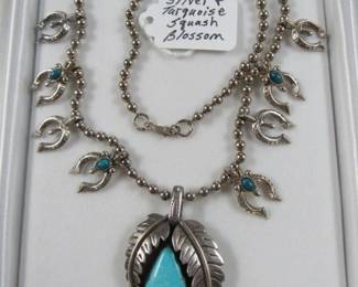 Silver & Turquoise Squash Blossom Necklace