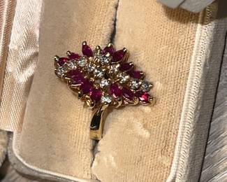 ruby , diamonds and 14kt gold 