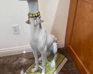 Italian ceramic life-size sighthound stature (there is a broken piece. Likely can be glued/repaired)