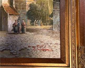 Lot 0714: R. Erickson Signed Dutch Street Scene Oil Paintings, Pair (photo 2)