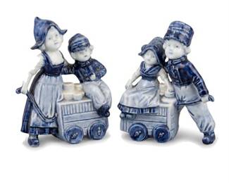Lot 10043: Delft-Style Blue & White Porcelain Dutch Children Figurines (photo 2)
