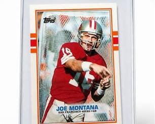 Lot 0755: 1989 Topps Joe Montana Football Card #12 — current bid $5