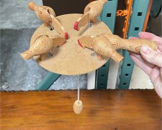 Lot 10044: Folk Art Carved Wood Pecking Birds Paddle Toy (photo 4)