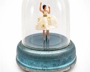 Lot 0589: Mid-Century Musical Ballerina Automaton, Glass Dome — current bid $9