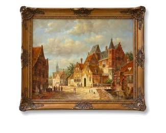 Lot 0716: Signed C. Angelo Dutch Street Scene Oil on Canvas Painting (photo 2)