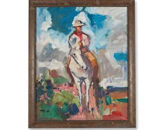 Lot 0732: Expressionist Cowboy on Horseback Oil Painting on Canvas (photo 2)