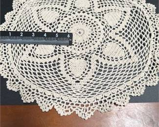Lot 806: Hand-Crocheted Ecru Cotton Openwork Lace Doily, 14 in. (photo 2)