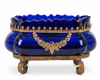 Lot 562: Louis XVI Style Cobalt Glass Jardiniere w/ Gilt Mounts — current bid $24