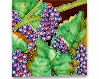 Lot 10033: Tube-Lined Polychrome Ceramic Grapevine Wall Tile — current bid $5