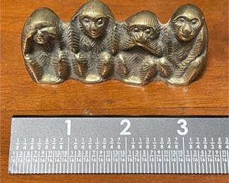 Lot 10024: Cast Brass Four Stacked Wise Monkeys Figurine (photo 5)