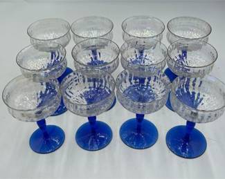 Lot 624: Set of Twelve Iridescent Optic Coupes with Cobalt Stems (photo 4)