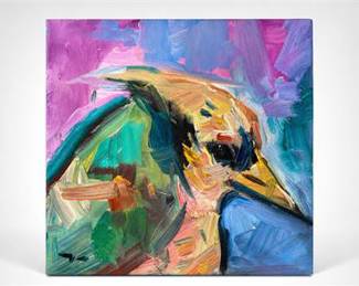 Lot 0816: Expressionist Oil on Canvas, Abstracted Animal, 12 × 12 in — current bid $5