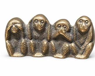 Lot 10024: Cast Brass Four Stacked Wise Monkeys Figurine — current bid $11