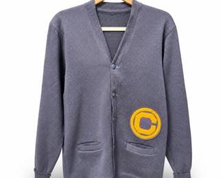 Lot 10037: Gray Knit Varsity Letterman Cardigan With Felt C Patch — current bid $5