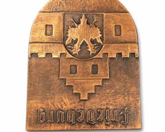 Lot 10052: Friedberg Coat of Arms Hand-Hammered Copper Wall Plaque — current bid $5
