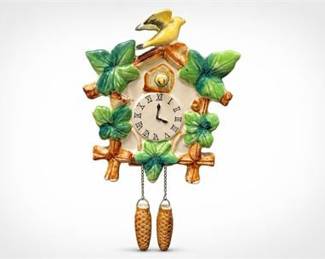 Lot 10048: Ceramic Faux Cuckoo Clock Wall Plaque, Mid-Century Style — current bid $7