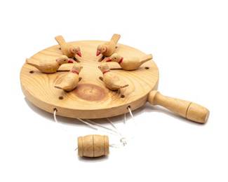 Lot 10044: Folk Art Carved Wood Pecking Birds Paddle Toy (photo 2)