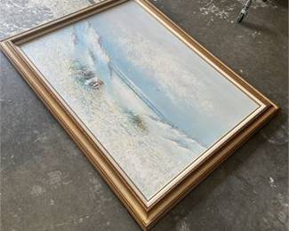 Lot 10066: Impasto Coastal Beach Scene Oil Painting, Gold-Toned Frame (photo 3)