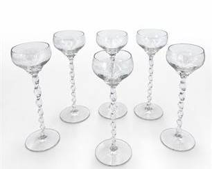 Lot 631: Twist-Stem Cordial Glasses, Set of 6, Colorless Glass — current bid $5