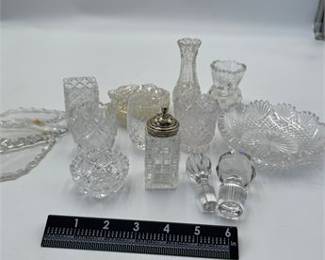 Lot 642: Cut & Pressed Glass Tableware Lot with White-Metal Caster (photo 4)
