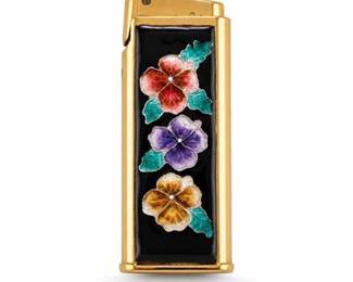 Lot 10028: Gold-Tone Enamel Floral Pocket Lighter, "Pink Lady" — current bid $7