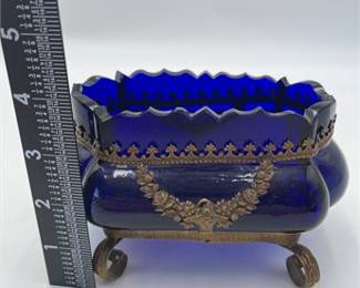 Lot 562: Louis XVI Style Cobalt Glass Jardiniere w/ Gilt Mounts (photo 7)