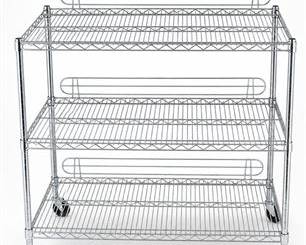 Lot 0533: Three-Tier Mobile Chrome Wire Shelving Cart, 18×48×40 in — current bid $27