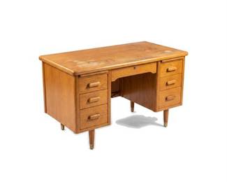 Lot 0660: Mid-Century Oak Double Pedestal Kneehole Office Desk (photo 2)