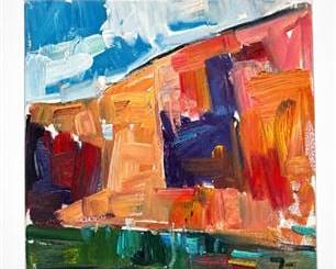 Lot 814: Abstract Canyon Landscape, Oil on Canvas, 12 × 12 in. — current bid $5