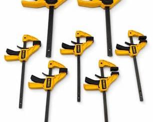 Lot 0574: DeWalt One-Handed Trigger Bar Clamps, Set of Seven — current bid $31