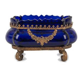 Lot 562: Louis XVI Style Cobalt Glass Jardiniere w/ Gilt Mounts (photo 2)