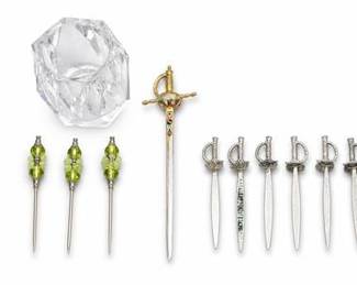 Lot 10016: Vintage Cocktail Pick Set with Glass Holder, 11 Pcs — current bid $9