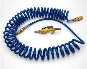 Lot 0578: Coiled Polyurethane Air Hose Set with Blow Gun — current bid $5