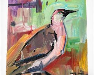 Lot 819: Oil on Canvas, Expressionist Bird Study, 11 × 14 in. — current bid $5