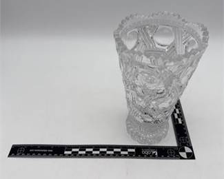 Lot 0689: Bohemian Czech Cut Crystal Trumpet Vase, Unmarked (photo 4)