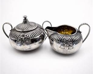 Lot 605: North American Sterling Silver Sugar Bowl and Cream Jug — current bid $110