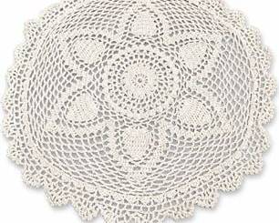 Lot 806: Hand-Crocheted Ecru Cotton Openwork Lace Doily, 14 in. — current bid $5