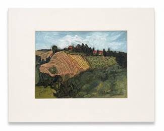 Lot 0776: Mixed-Media Landscape, Ink and Gouache on Textured Paper — current bid $5