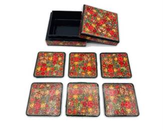 Lot 0467: Kashmiri-Style Papier-Mâché Lacquer Coaster Set (photo 2)
