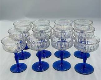 Lot 624: Set of Twelve Iridescent Optic Coupes with Cobalt Stems (photo 2)