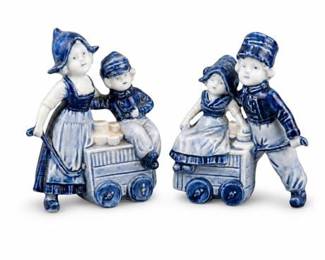 Lot 10043: Delft-Style Blue & White Porcelain Dutch Children Figurines — current bid $5