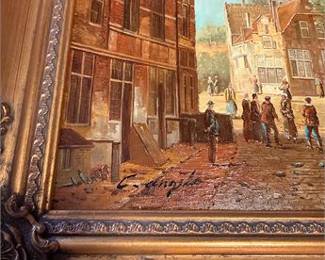 Lot 0716: Signed C. Angelo Dutch Street Scene Oil on Canvas Painting (photo 4)