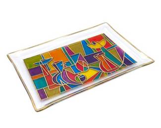 Lot 10012: Cubist-Style Still Life Stained-Glass-Style Art Glass Tray (photo 2)