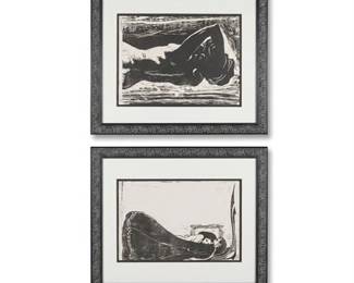 Lot 10017: Pair of Framed Pencil-Inscribed Relief Figure Prints — current bid $6