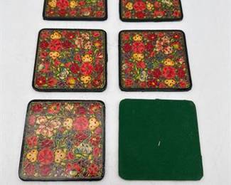 Lot 0467: Kashmiri-Style Papier-Mâché Lacquer Coaster Set (photo 4)