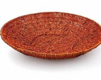 Lot 377: Red-Dyed Twined Natural Fiber and Reed Decorative Bowl — current bid $5