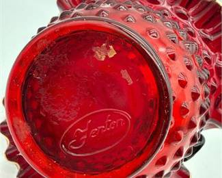 Lot 0590: Fenton Art Glass Ruby Red Hobnail Glass Basket (photo 3)