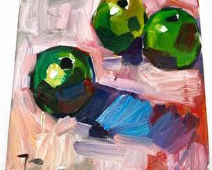 Lot 810: Jose Trujillo Oil on Canvas Still Life, "Green Apples" — current bid $5