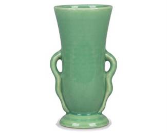 Lot 560: American Art Pottery Green Two-Handled Vase (photo 2)